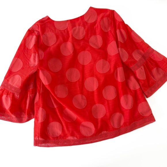Chicos Shirt Womens 2 US Large 12 14 Papaya Coral Lace Polka Dot V Neck New - Picture 6 of 6